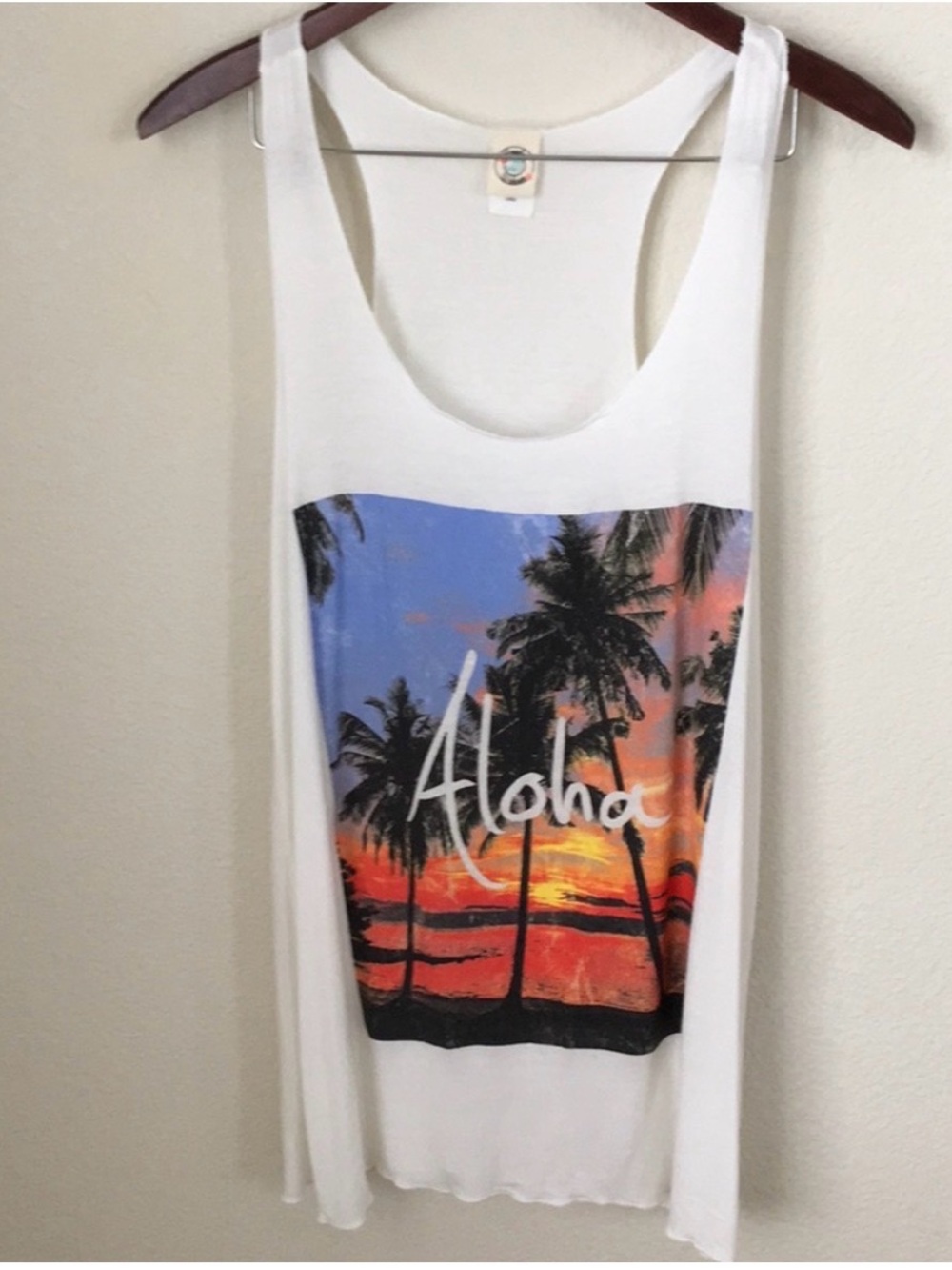 Aloha Sunset Palm Graphic Tank - White